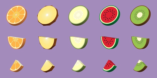 Una variedad de frutas en rebanadas naranja manzana sandía y kiwi