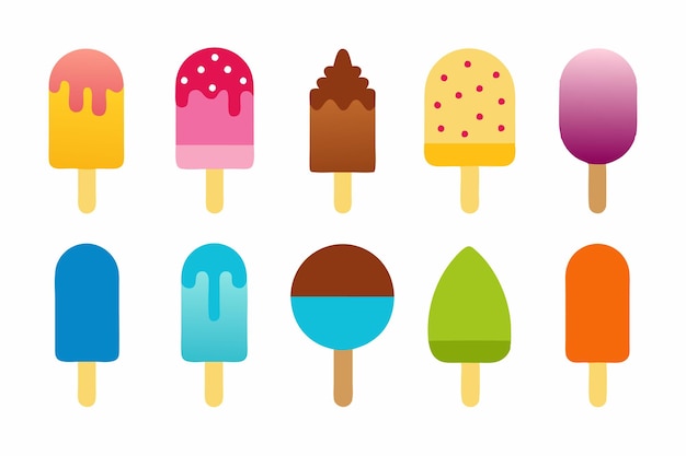 una variedad de helados se muestran con las palabras "helado" en ellos