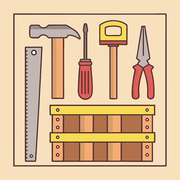 Una variedad de herramientas manuales en una caja de madera