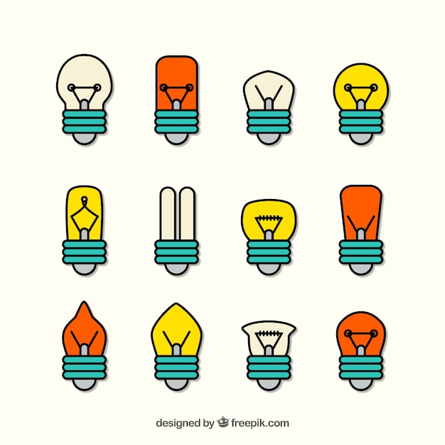 Variedad de iconos de bombillas de colores