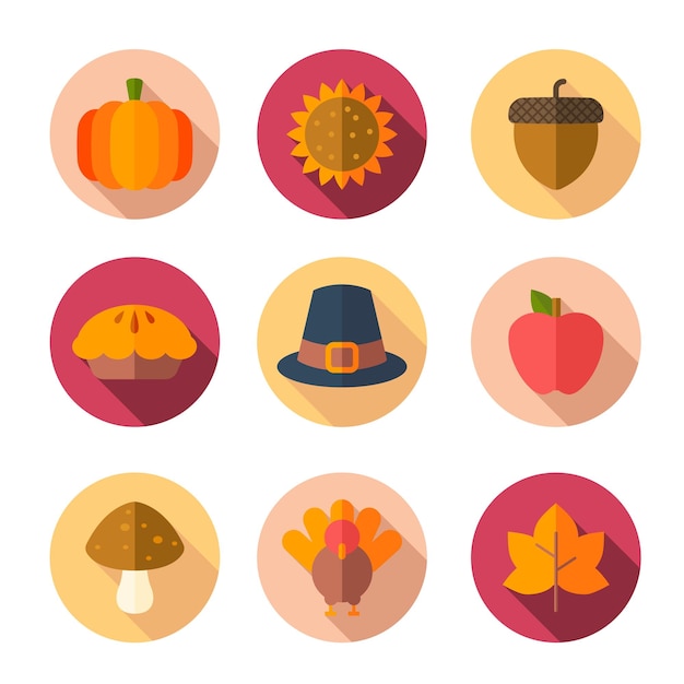 una variedad de iconos diferentes, incluida una manzana de calabaza y una calabaza