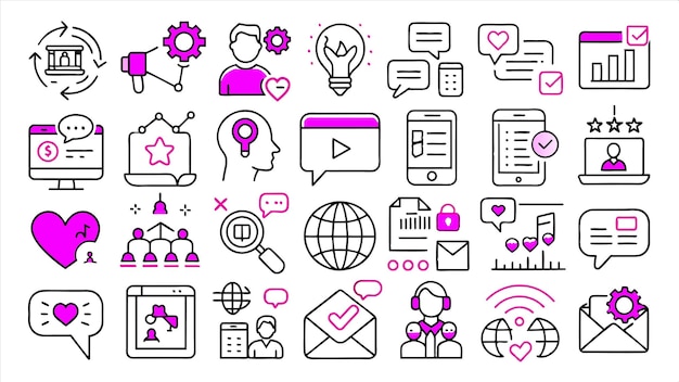 una variedad de iconos, incluida una página web que dice web