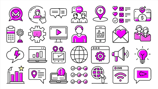 una variedad de iconos, incluido un botón web, la palabra "app quot"