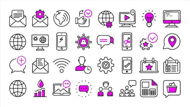 una variedad de iconos, incluido uno que dice internet e internet