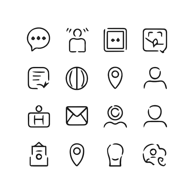 una variedad de iconos, incluido uno que dice "red social"
