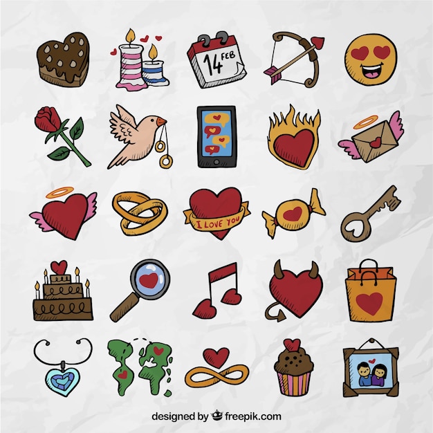 Variedad de iconos de valentín