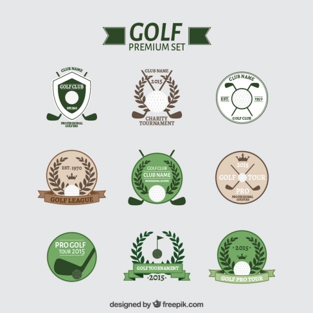 Vector variedad de insignias de golf