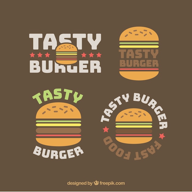 Vector variedad de logos con hamburguesas planas