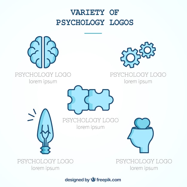 Vector variedad de logotipos de psicología en tonos azules