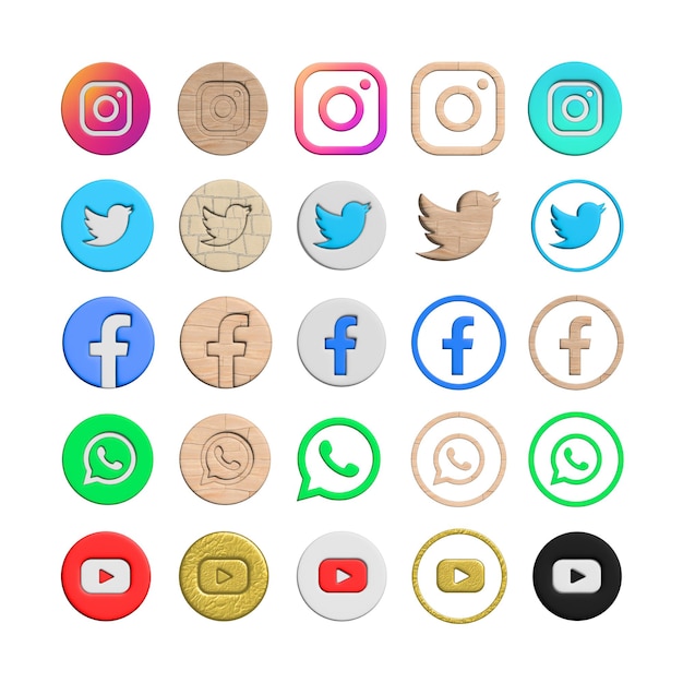 Una variedad de logotipos de redes sociales renderizados en 3D