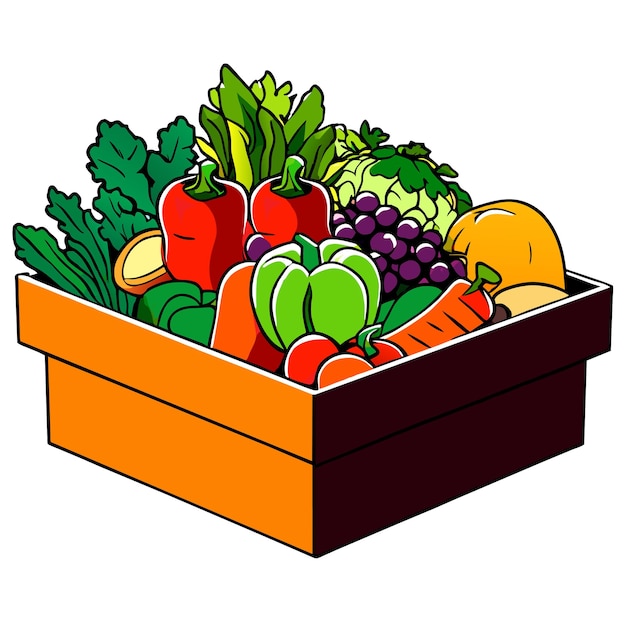 Una variedad mixta de verduras en cajas de madera.