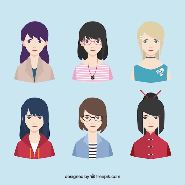 Vector variedad moderna de avatares femeninos