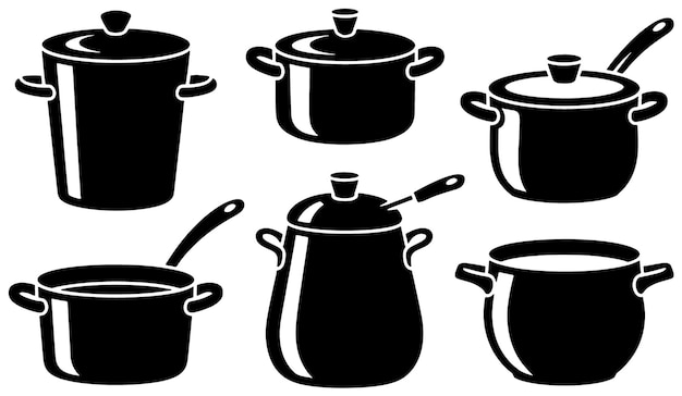 Una variedad de ollas de cocina de silueta negra
