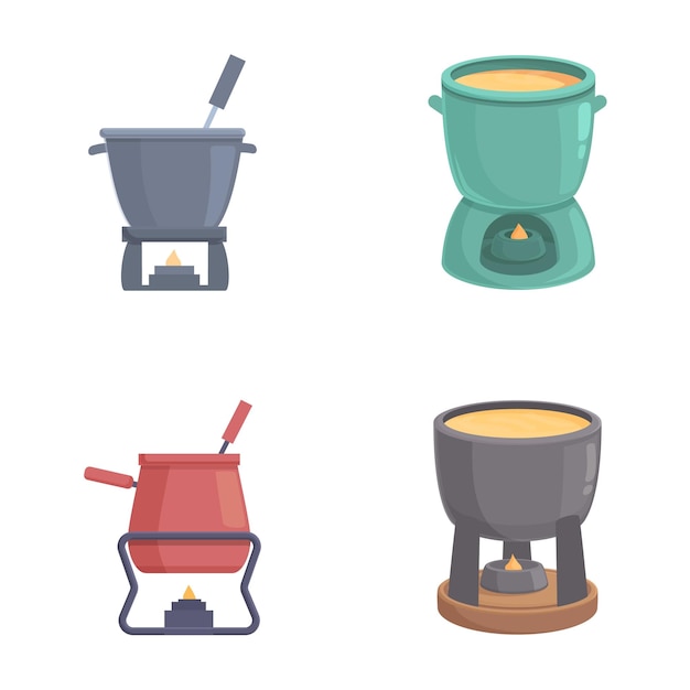 Una variedad de ollas de fondue sobre un fondo blanco