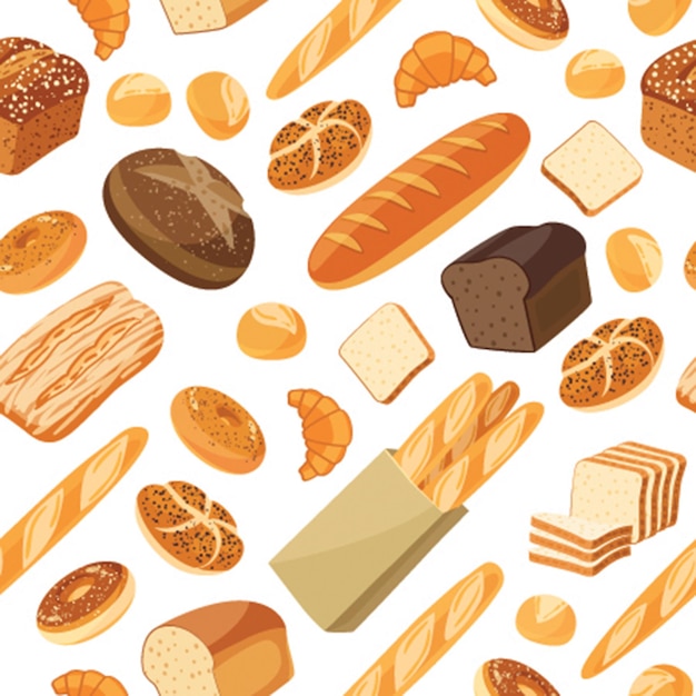 variedad de panadería pan vectorial sin costuras