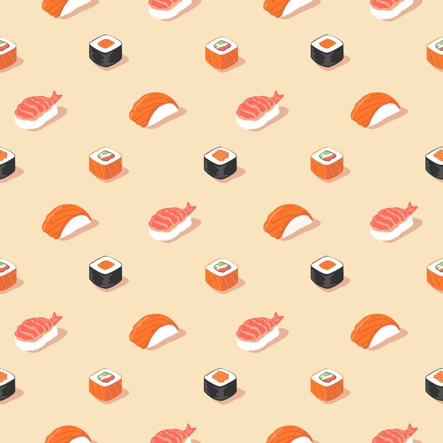 VARIEDAD DE PATRÓN INCONSÚTIL PLANO DE SUSHI JAPONÉS