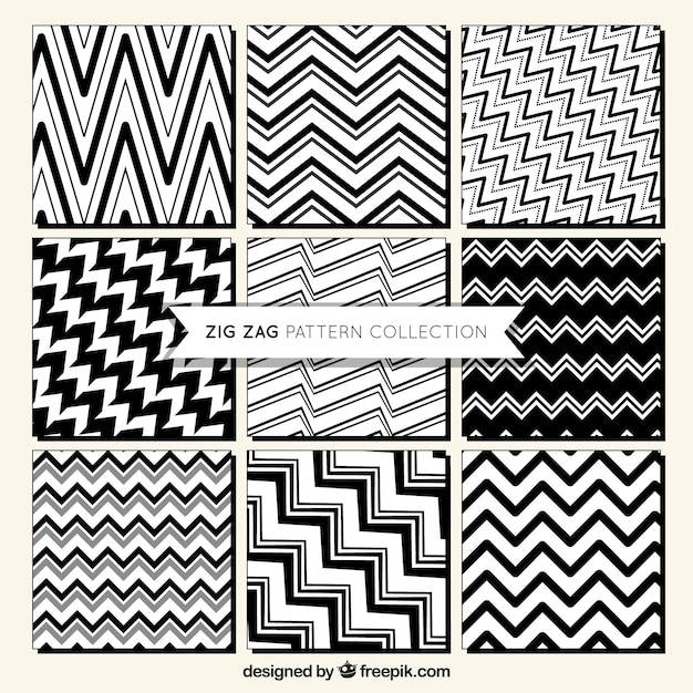 Vector variedad de patrones decorativos en zigzag