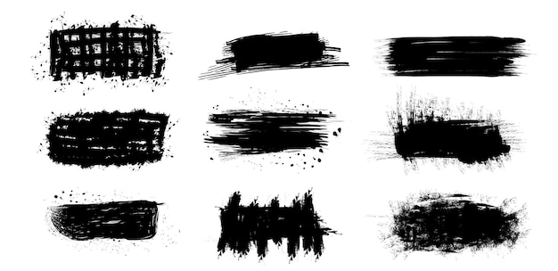 Variedad de pinceladas y texturas negras para proyectos y diseños artísticos creativos