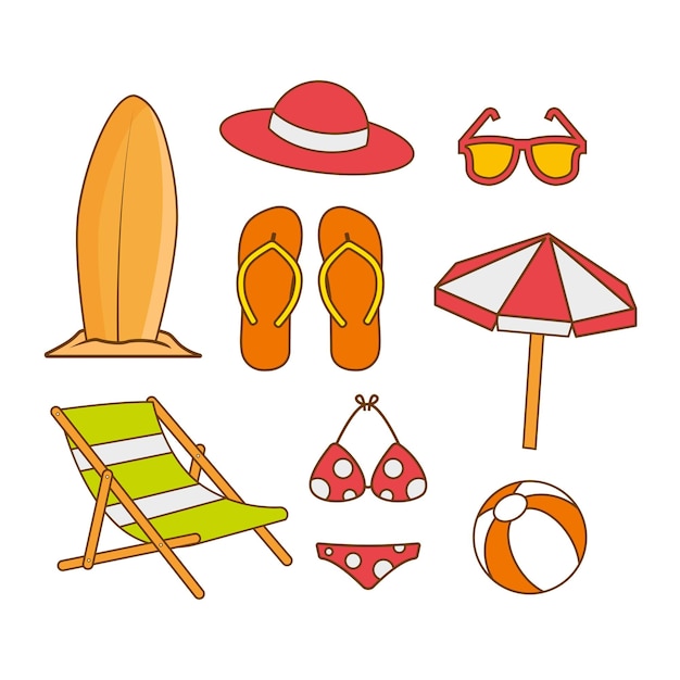 Variedad de plantilla de vector de elementos de playa de verano