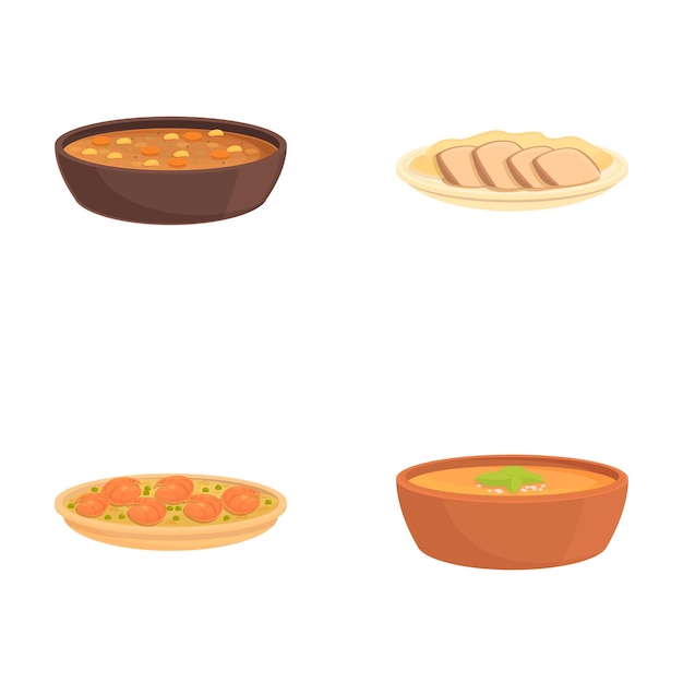 Una variedad de platos de comida de dibujos animados
