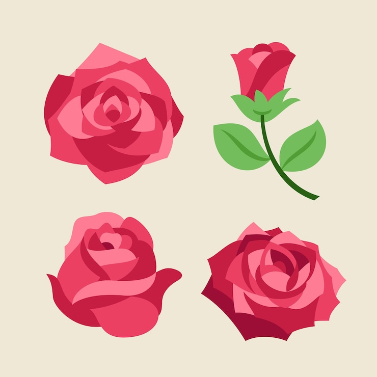 Variedad de rosas de flores en una ilustración de diseño plano