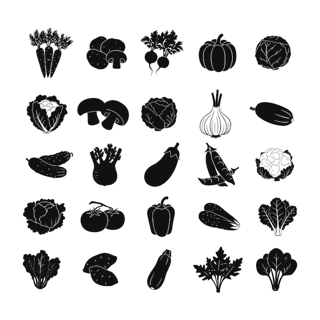 Una variedad de verduras en blanco y negro