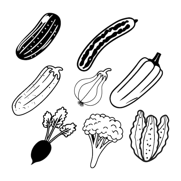 Una variedad de verduras frescas en un estilo de arte de línea