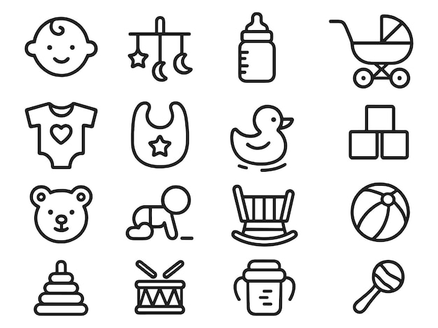 Variety of baby toys and accessories laid out for childcare in a playful arrangement