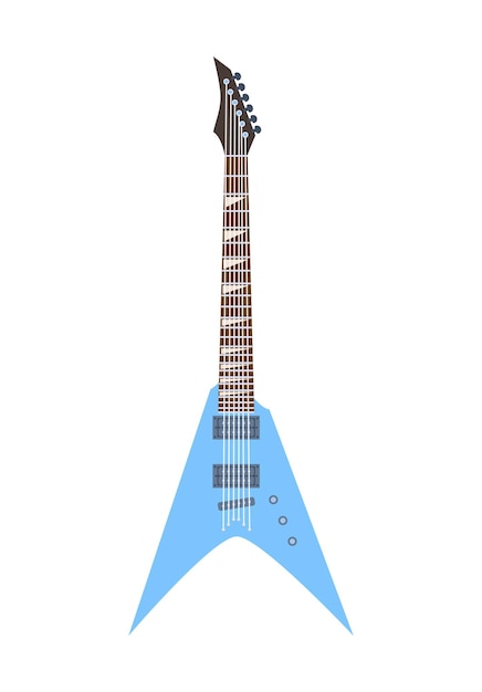 Varios adhesivos de guitarra Instrumento musical eléctrico para guitarristas Creatividad arte y música Equipo de plástico azul Ilustración de vector plano de dibujos animados aislado sobre fondo blanco