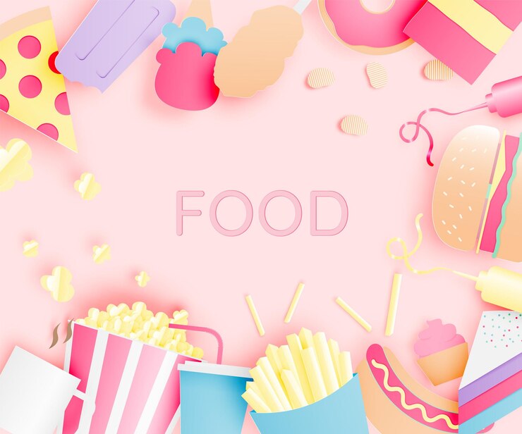 Vector varios alimentos chatarra en estilo de arte de papel.