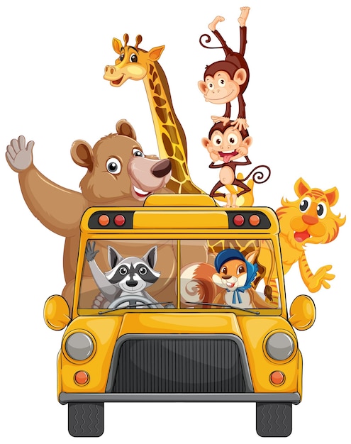 Varios animales en el autobús escolar