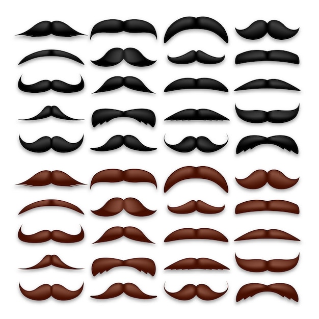 Varios bigotes marrones y negros vintage retro bigotes pelo facial hipster vector de barba