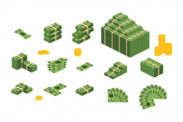 Varios billetes de dinero en efectivo en dólares billetes de banco establecidos