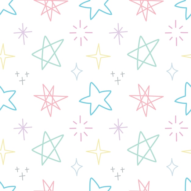 Varios brillo y estrella garabateo mano dibujado colorido fondo de patrón sin costura para envolver y papel tapiz