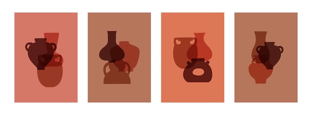 Varios carteles interiores de jarrones de cerámica Tarjeta moderna elegante en estilo boho Concepto vectorial