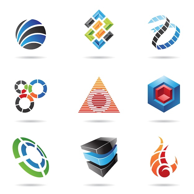 Varios conjunto de iconos abstractos coloridos aislados en un fondo blanco