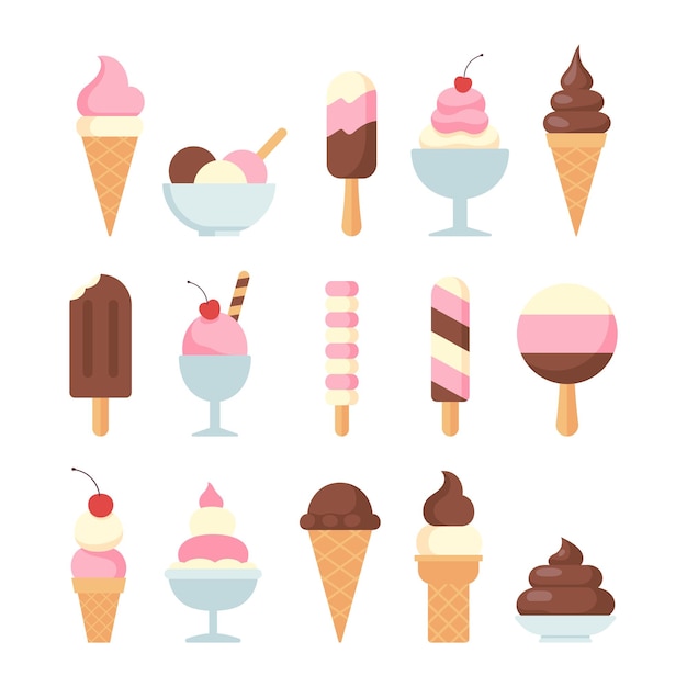Varios conjuntos de ilustraciones vectoriales gráficas de helados