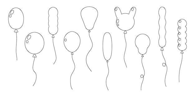 Varios contornos de globos en diseño de arte de líneas simples para proyectos creativos