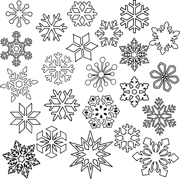 Vector varios copos de nieve de doodle volumétricos