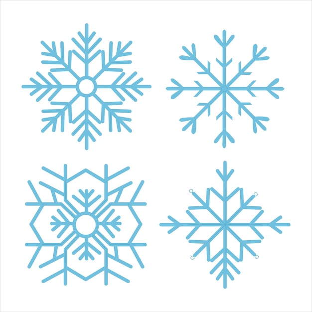 Varios copos de nieve en estilo de dibujos animados de contorno concepto de decoración de invierno
