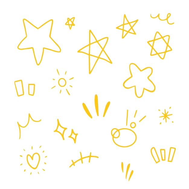 Varios dibujos a mano de estrellas y chispas para elementos e ilustraciones