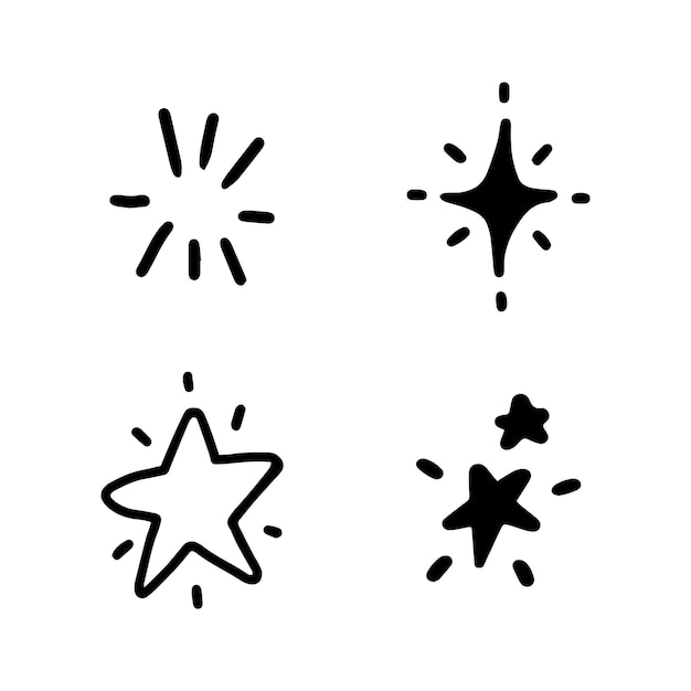 Varios dibujos a mano de estrellas y chispas para elementos e ilustraciones