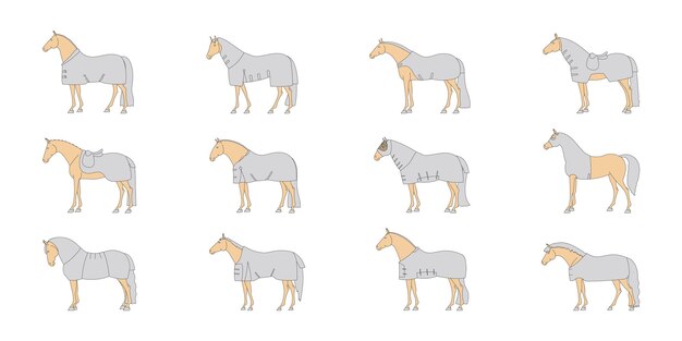 Varios diseños de alfombras para caballos vectoriales