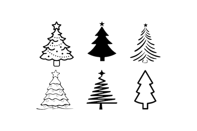 Varios diseños de árboles de Navidad en blanco y negro Diseño de ilustraciones vectoriales