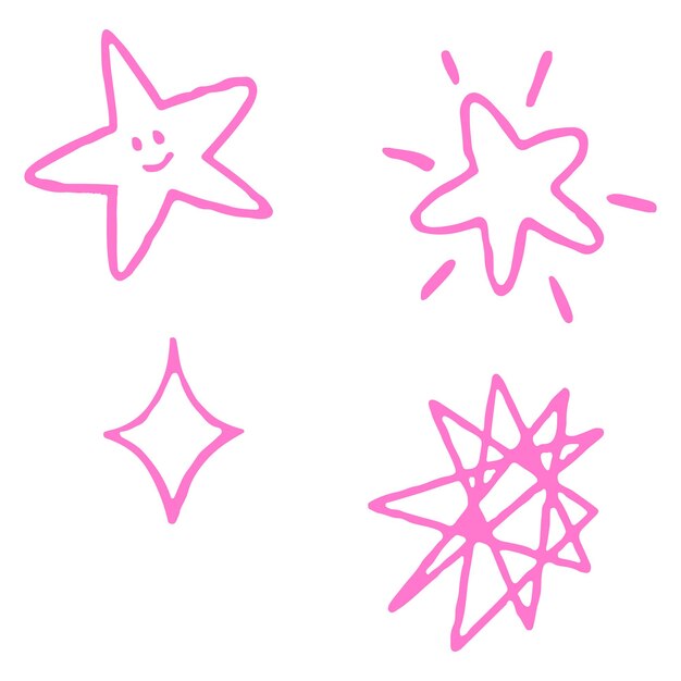 Varios doodles de estrellas y chispas dibujados a mano para dibujos animados e ilustraciones de elementos