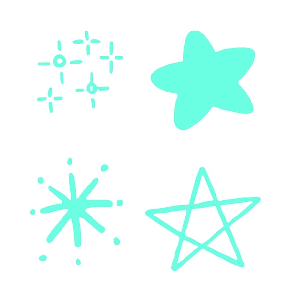 Varios doodles de estrellas y chispas dibujados a mano para dibujos animados e ilustraciones de elementos