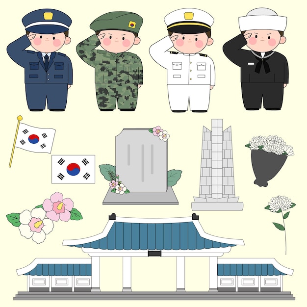 Varios elementos del día conmemorativo coreano