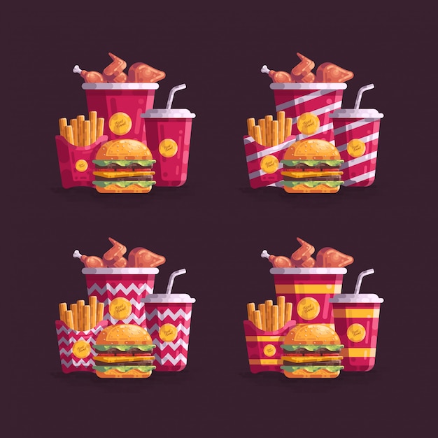 Varios estilo de comida rápida menú Vector Illustration