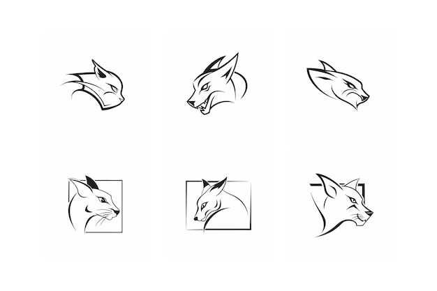Varios estilos de un logotipo de cara de bobcats etiquetado arte de línea de garabatos ilustración de diseño de bajo vector