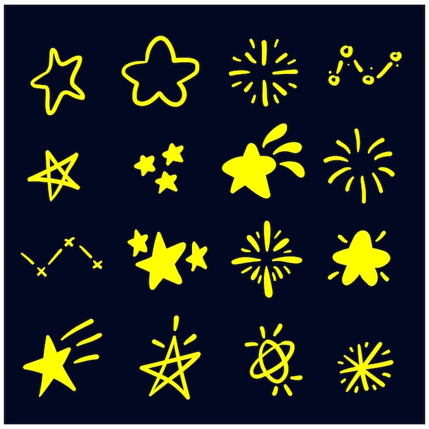 Varios garabates de estrellas y chispas dibujados a mano para el elemento con dibujos de estilo ilustración y arte de líneas